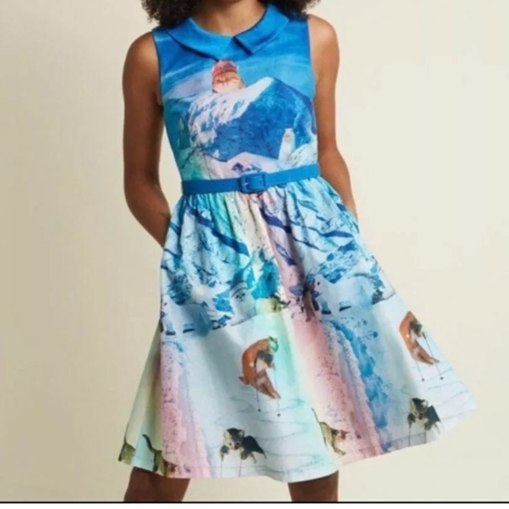 ModCloth Whimsical Cats Skiing dress- Size Large